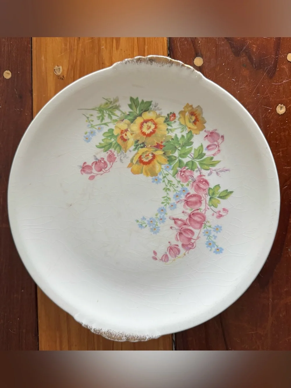 Vintage Floral Ceramic Serving Plate - Yellow & Pink Flowers